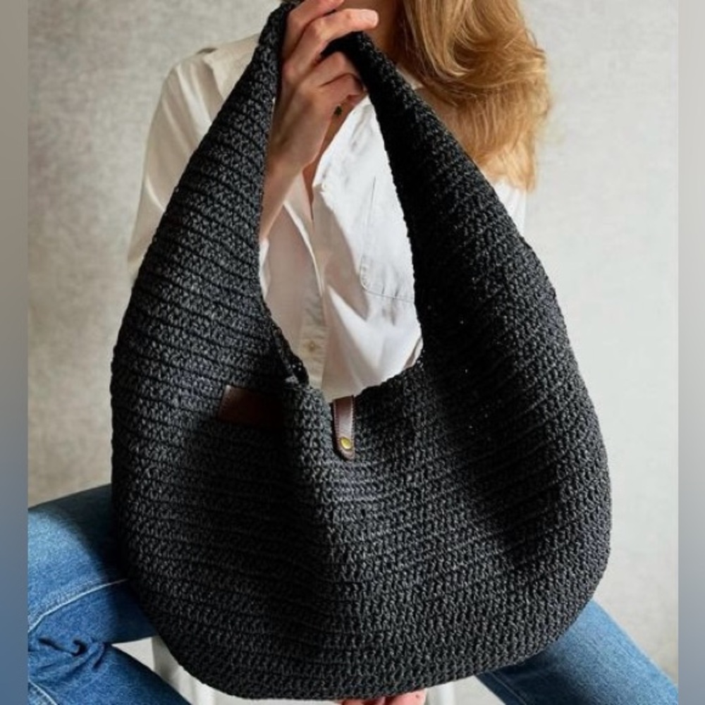 Elegant Charcoal Knit Hobo Bag